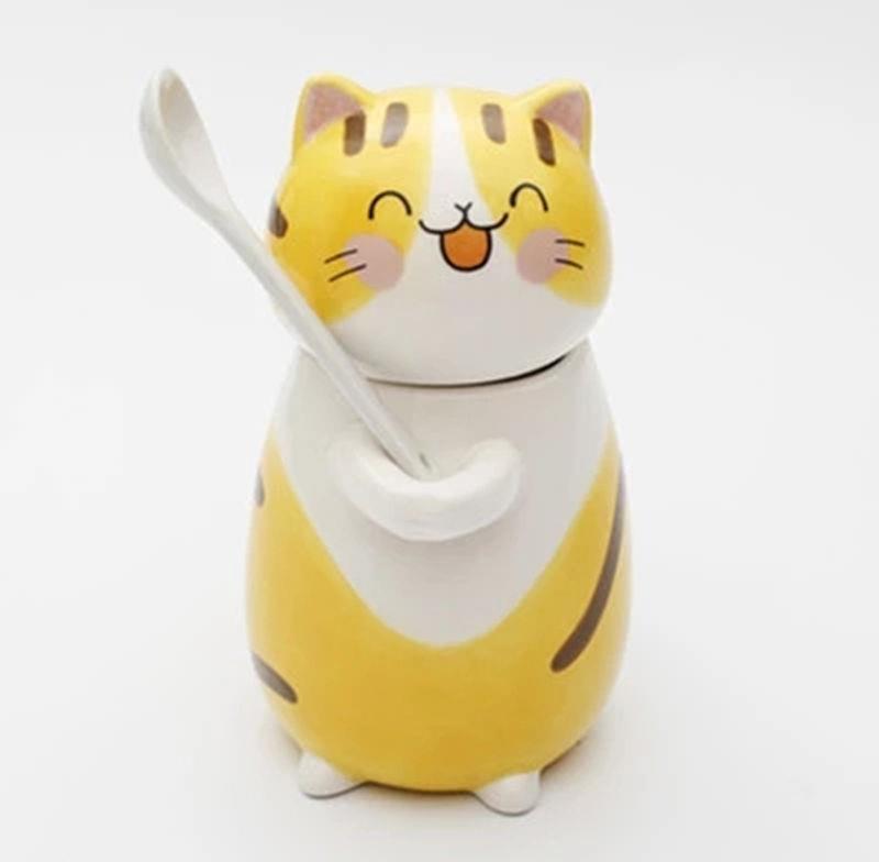 Cute Cat Ceramics Coffee Mug With Spoon Creative Hand Painted Drinkware Milk Tea Cups Novelty Gifts